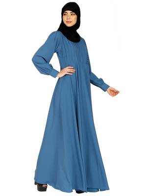 Umbrella abaya with potli buttons neck design- French Blue 5