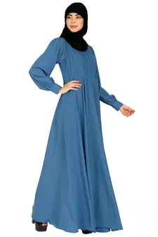 Umbrella abaya with potli buttons neck design- French Blue