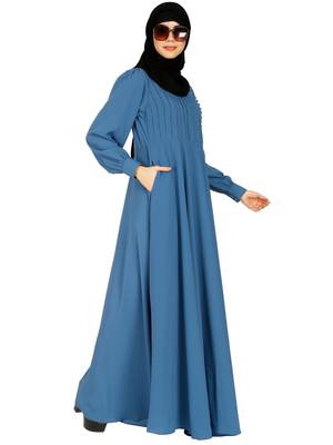 Umbrella abaya with potli buttons neck design- French Blue 6