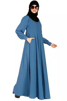 Umbrella abaya with potli buttons neck design- French Blue