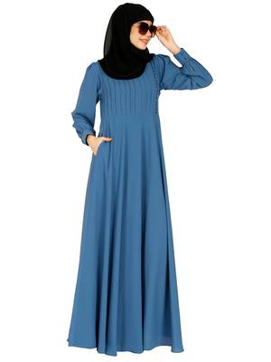 Umbrella abaya with potli buttons neck design- French Blue 7