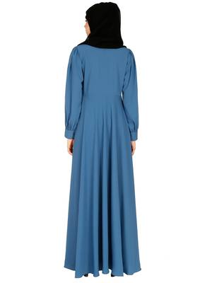 Umbrella abaya with potli buttons neck design- French Blue 8