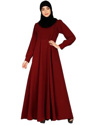 Umbrella abaya with potli buttons neck design- Maroon 1
