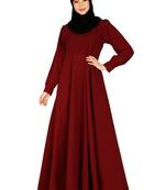 Umbrella abaya with potli buttons neck design- Maroon