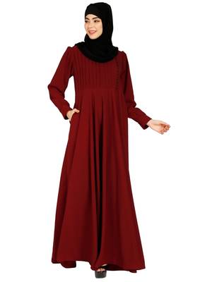 Umbrella abaya with potli buttons neck design- Maroon 2