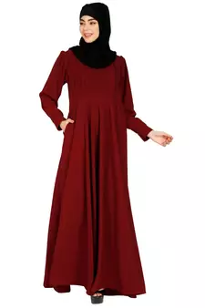 Umbrella abaya with potli buttons neck design- Maroon