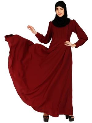 Umbrella abaya with potli buttons neck design- Maroon 3