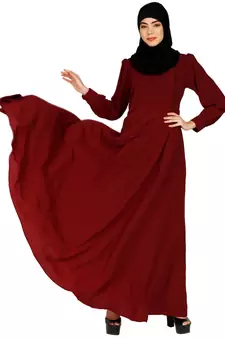 Umbrella abaya with potli buttons neck design- Maroon