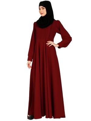 Umbrella abaya with potli buttons neck design- Maroon 4