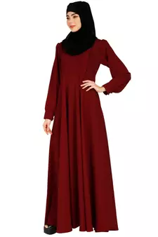 Umbrella abaya with potli buttons neck design- Maroon