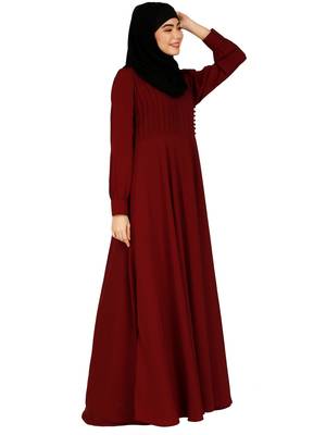 Umbrella abaya with potli buttons neck design- Maroon 5