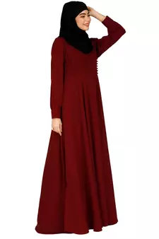 Umbrella abaya with potli buttons neck design- Maroon