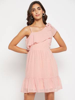 Pink woven polyester long-dresses 1