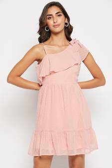 Pink woven polyester long-dresses