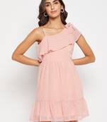Pink woven polyester long-dresses