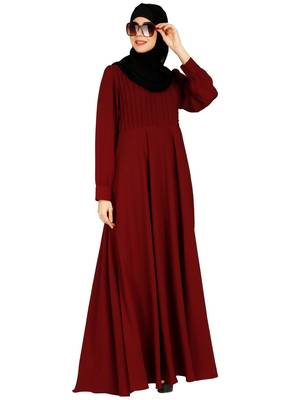 Umbrella abaya with potli buttons neck design- Maroon 6