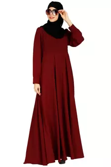 Umbrella abaya with potli buttons neck design- Maroon