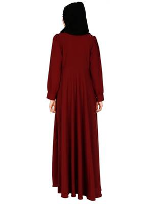 Umbrella abaya with potli buttons neck design- Maroon 7