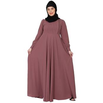 Umbrella abaya with potli buttons neck design- Puce pink 1