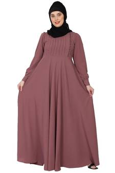 Umbrella abaya with potli buttons neck design- Puce pink