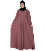 Umbrella abaya with potli buttons neck design- Puce pink
