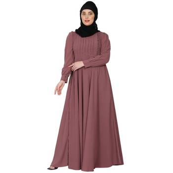 Umbrella abaya with potli buttons neck design- Puce pink 3