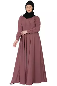 Umbrella abaya with potli buttons neck design- Puce pink
