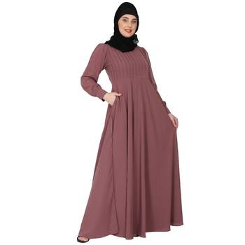 Umbrella abaya with potli buttons neck design- Puce pink 5