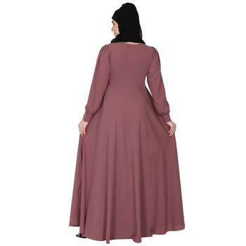 Umbrella abaya with potli buttons neck design- Puce pink 6