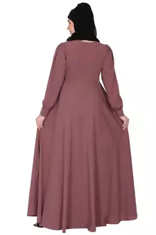 Umbrella abaya with potli buttons neck design- Puce pink