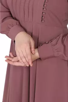 Umbrella abaya with potli buttons neck design- Puce pink