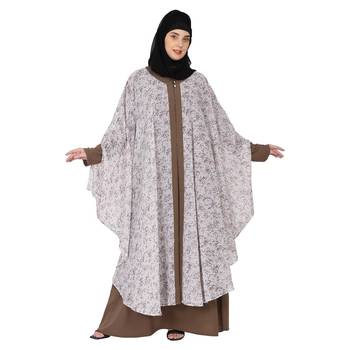 Printed Shrug with inner abaya combo -Beige 2