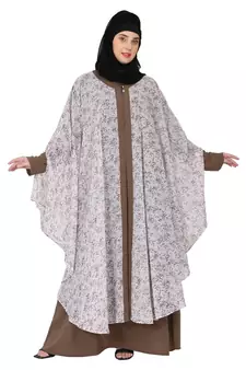 Printed Shrug with inner abaya combo -Beige