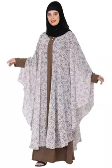 Printed Shrug with inner abaya combo -Beige