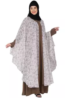 Printed Shrug with inner abaya combo -Beige