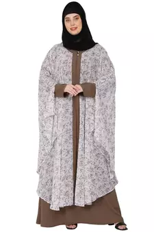 Printed Shrug with inner abaya combo -Beige