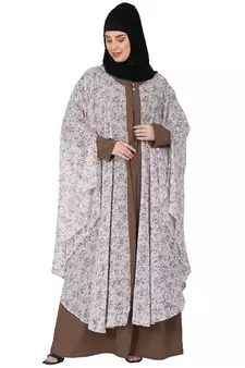 Printed Shrug with inner abaya combo -Beige