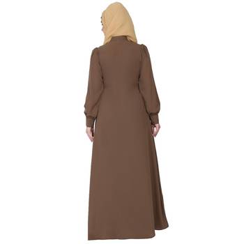 Zipper Front open pleated abaya with lace work- Beige 6