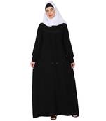 Zipper Front open pleated abaya with lace work- Black