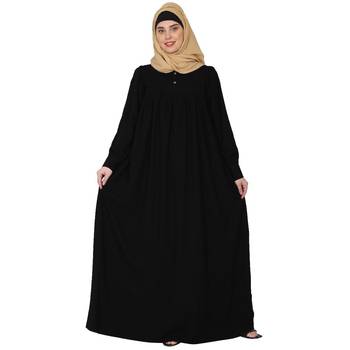 Casual cuff sleeves pleated abaya- Black 1