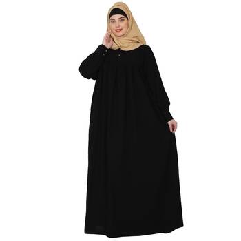 Casual cuff sleeves pleated abaya- Black 2