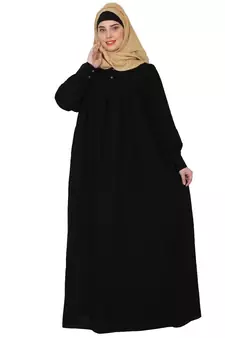 Casual cuff sleeves pleated abaya- Black