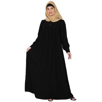 Casual cuff sleeves pleated abaya- Black 3