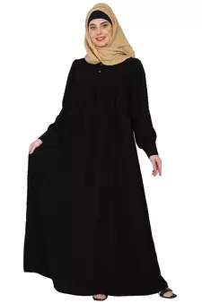 Casual cuff sleeves pleated abaya- Black