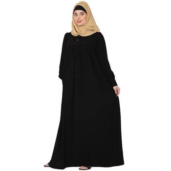 Casual cuff sleeves pleated abaya- Black 4