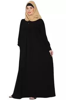 Casual cuff sleeves pleated abaya- Black