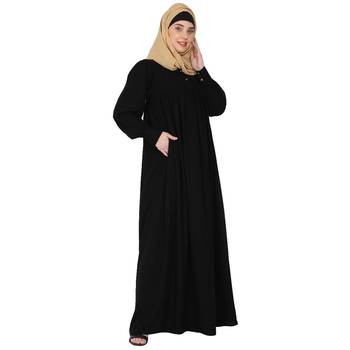Casual cuff sleeves pleated abaya- Black 5