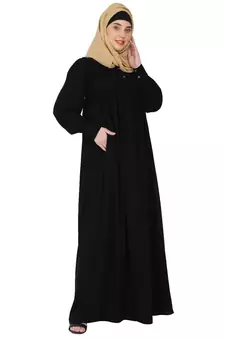 Casual cuff sleeves pleated abaya- Black