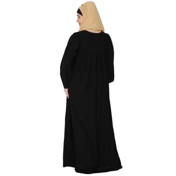 Casual cuff sleeves pleated abaya- Black 6