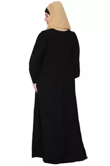 Casual cuff sleeves pleated abaya- Black
